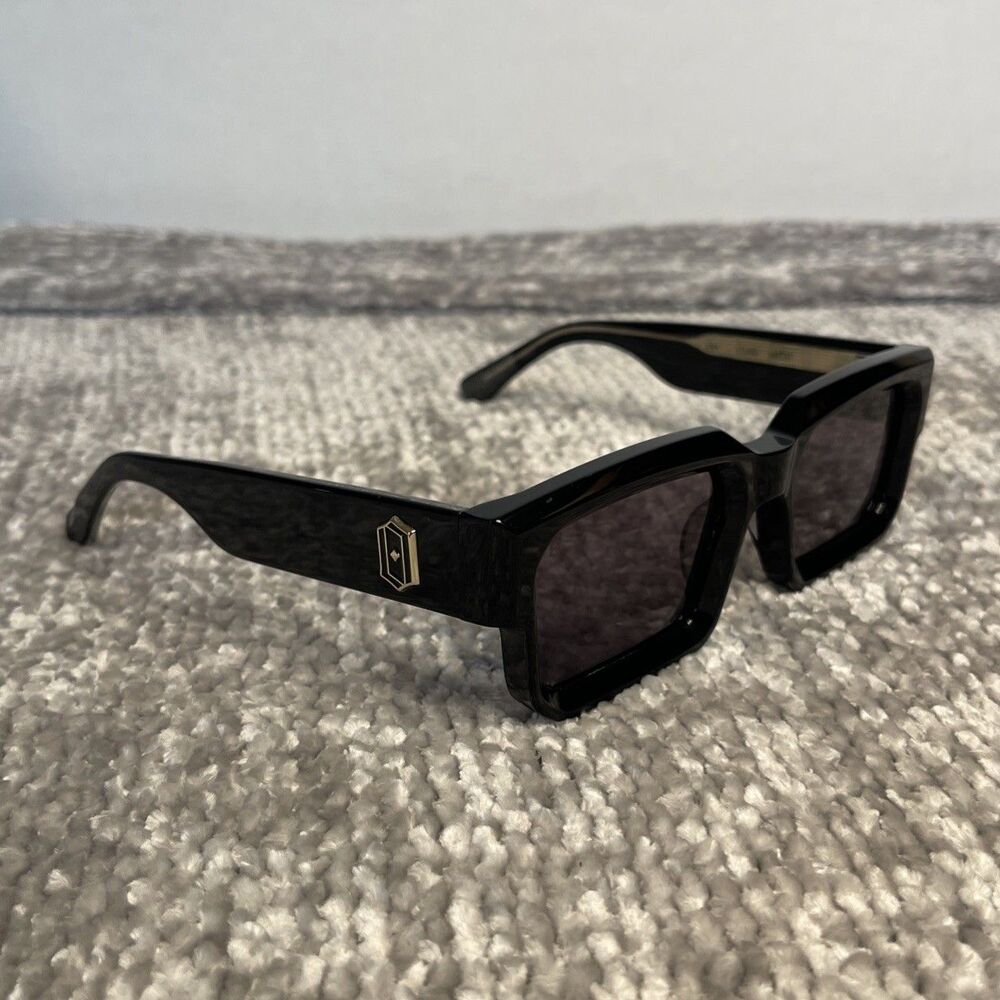 JAMES ORO Black Titan Sunglasses Solid Black Acetate Rectangle Frame Shades
